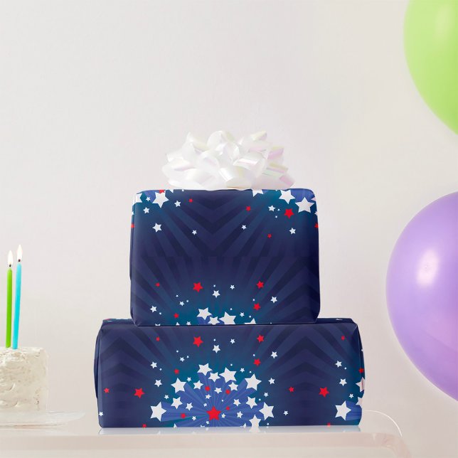 Papier Cadeau Starburst Patriotique Rouge Blanc et Bleu USA (Créateur téléchargé)