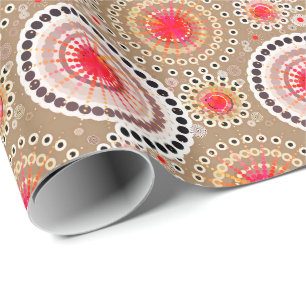 Papier Cadeau Starbursts et pinwheels, taupe, rouge, blanc