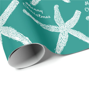 Papier Cadeau Starfish Motifs Dark Turquoise Joyeux Noël 2023