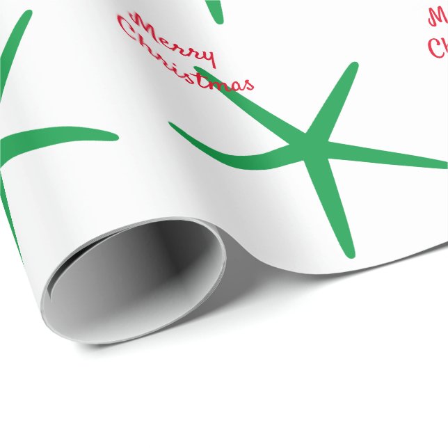 Papier Cadeau Starfish Motifs Joyeux Noël Vert Blanc Rouge (Coin rond)