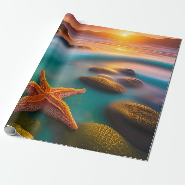 Papier Cadeau Starfish sur la plage à Dawn (Déroulé)