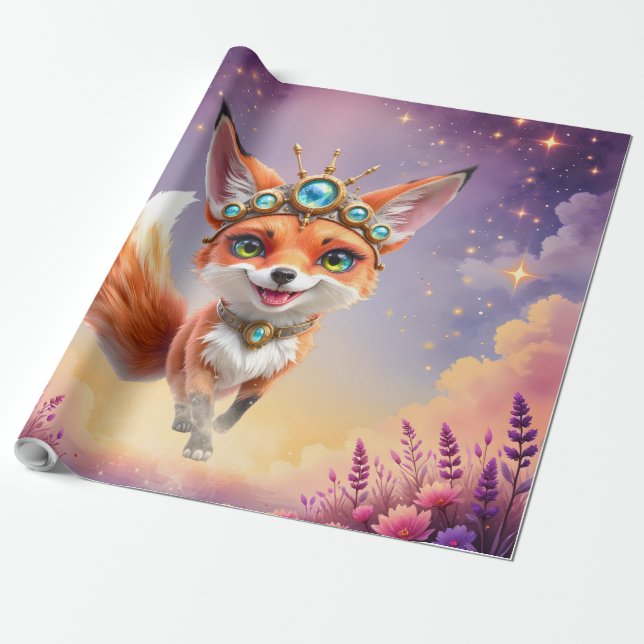 Papier Cadeau Starlit Fox of the Moonlit Meadows.  (Déroulé)