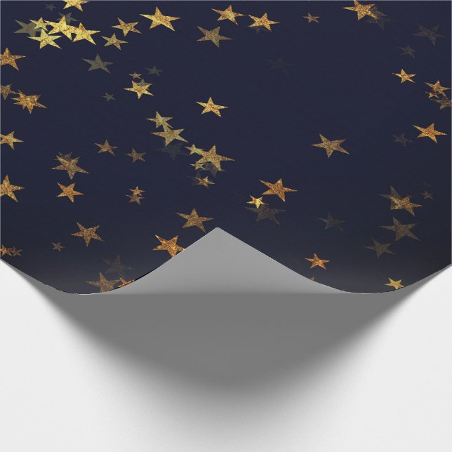 Papier Cadeau Starry Night Blue Navy Forêt Gold Confetti (Coin)