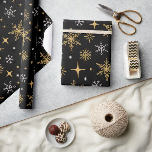 Papier Cadeau Starry Night Gold Snowflake Holiday Noël cadeau de