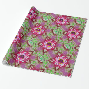 PAPIER CADEAU STARS ABSTRAITS DE FUCHSIA ROUGE ROUGE AVEC GEMS