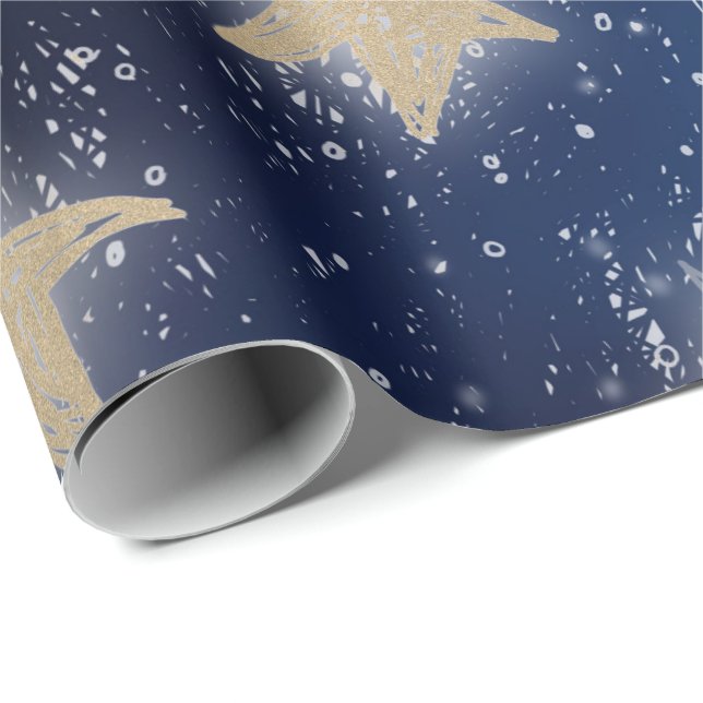Papier Cadeau Stars Galaxy Sky Navy Blue Night Gold Peinture (Coin rond)
