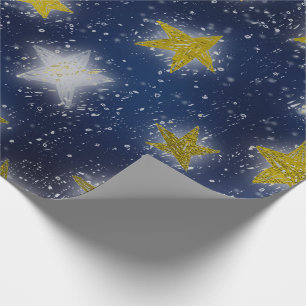 Papier Cadeau Stars Galaxy Sky Navy Blue Night Mustard Gold Fanc