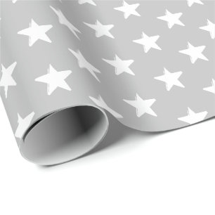 Papier Cadeau Stars gris clair et blanc motif moderne cadeau