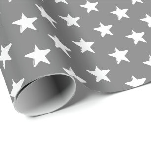 Papier Cadeau Stars gris et blanc motif moderne cadeau