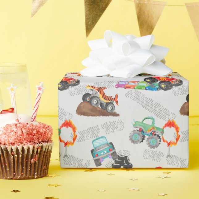 Papier Cadeau Stars Monster Camion Anniversaire Bash Aquarelle (Fête d'anniversaire)