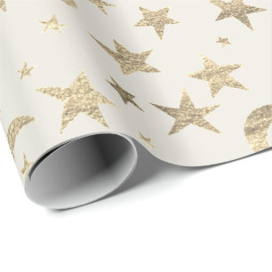 Papier Cadeau Stars Moon Ivory Creamy Gold Metal Sky Champaiment