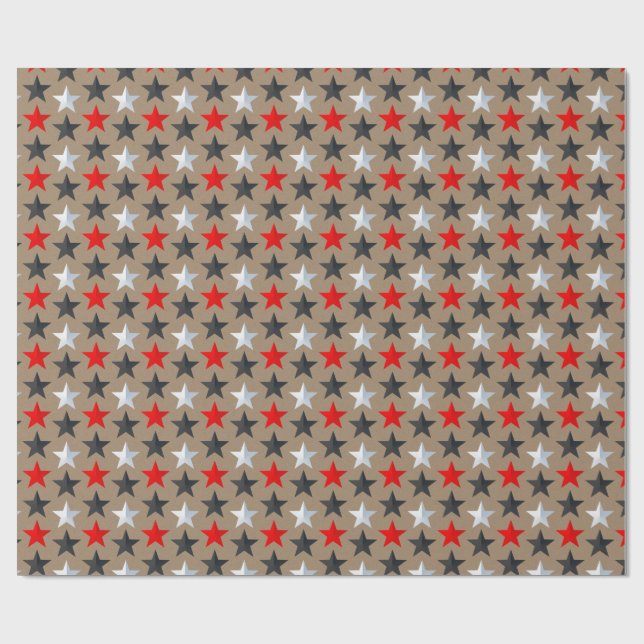 Papier Cadeau Stars Rustiques Kraft Bright Black Red Silver (Plat)