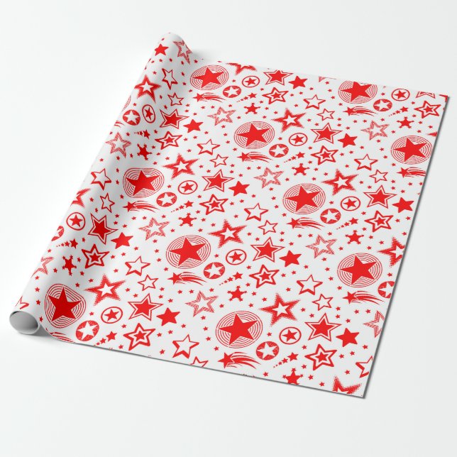 Papier Cadeau Stars Tattoos rouge + vos idées (Déroulé)