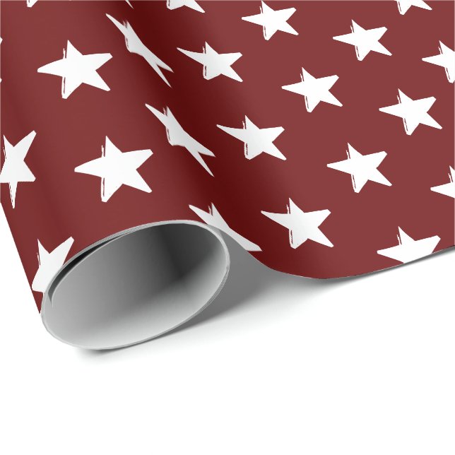 Papier Cadeau Stars vin de marron bordeaux blanc cadeau motif (Coin rond)