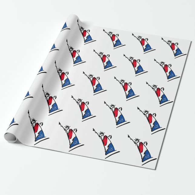 Papier Cadeau Statue de la Liberté NY Rouge Blanc et Bleu (Déroulé)