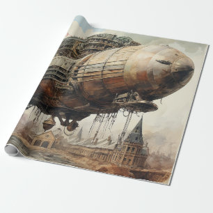 Papier Cadeau Steampunk Airship Academia Sombre Sépia