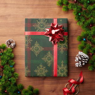 Papier Cadeau Steampunk Flocon de neige Rouge et vert Tartan