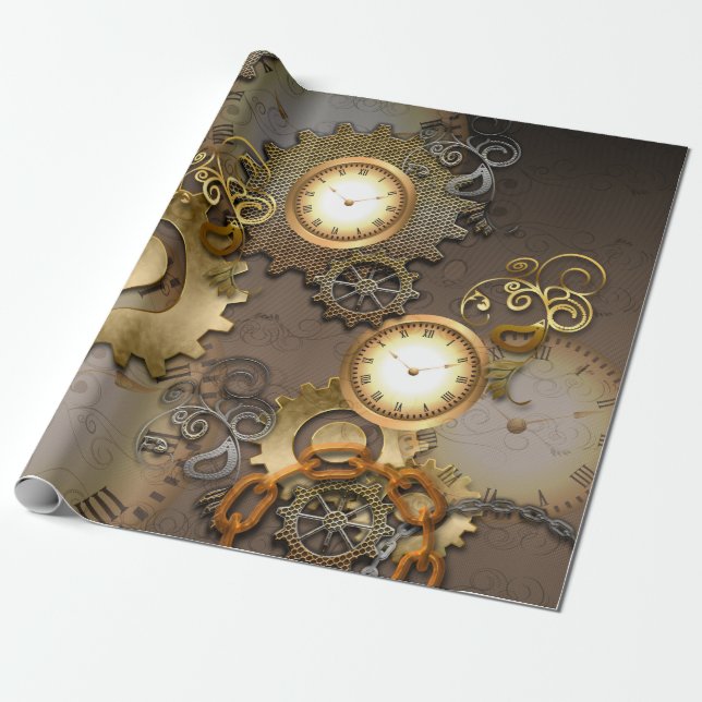 Papier Cadeau Steampunk, horloges et vitesses i (Déroulé)