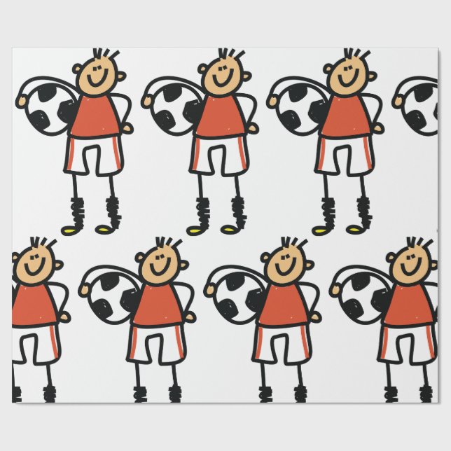 Papier Cadeau Stick Figure Soccer Boy Football Player (Plat)