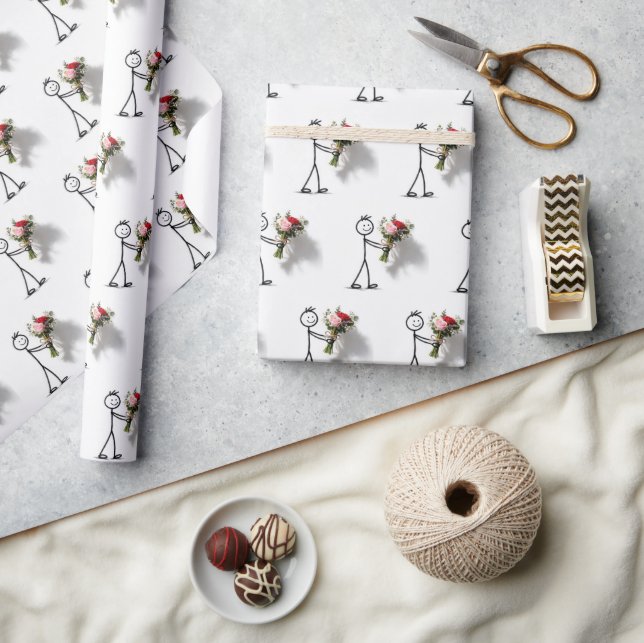 Papier Cadeau Stickman avec bouquet de roses (Artisanat)