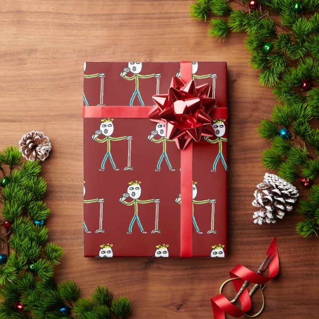 Papier Cadeau Stickman de Comédie Debout (Cadeau de vacances)