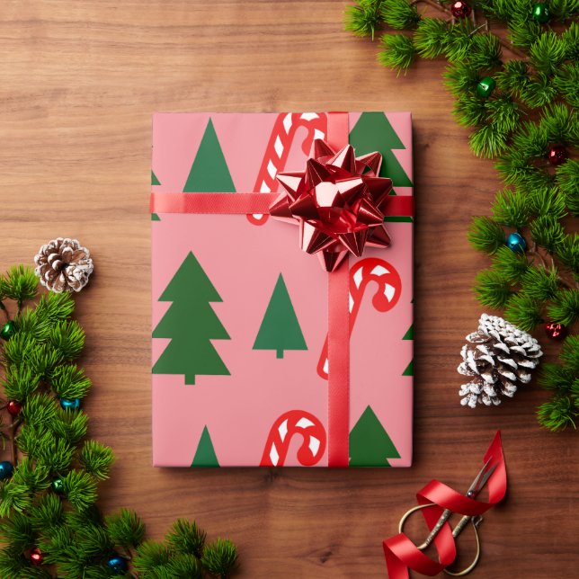 Papier Cadeau Sticks de Noël verts (Cadeau de vacances)
