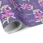 Papier Cadeau Stock d'aquarelle fleur violet mariage personnalis<br><div class="desc">Papier d'emballage cadeau mariage personnalisé, avec une aquarelle originale de fleurs stocks violet et les noms de vos propres couples, date de mariage, nom des donneurs et message personnel sur un arrière - plan blanc. Un excellent moyen de donner une touche personnalisée aux cadeaux de mariage et cadeaux spéciaux, ou...</div>
