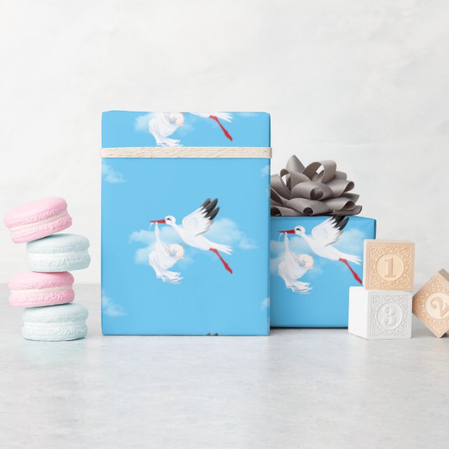 Papier Cadeau Stork and Baby Boy in Nuds (Baby Shower)