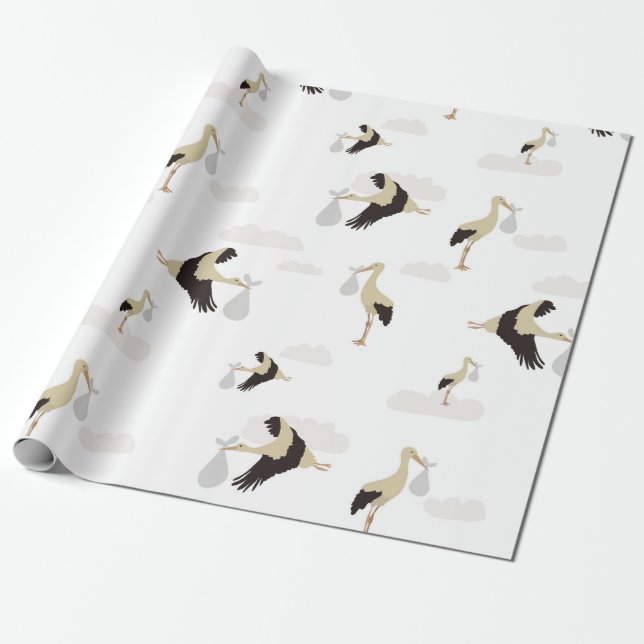 Papier Cadeau Stork Nouveau-né bébé garçon fille Motif (Déroulé)