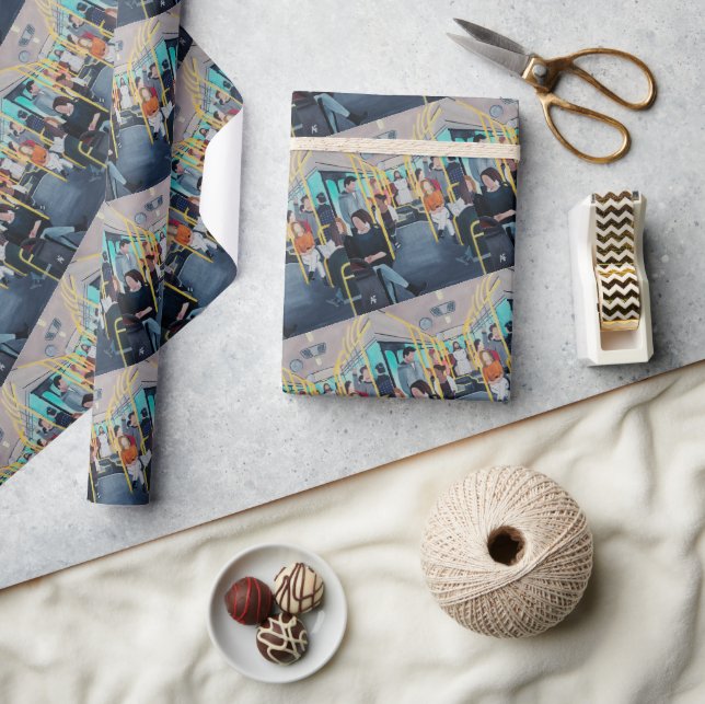 Papier Cadeau Stranger on the Bus Painting by Alfred Fox (Artisanat)