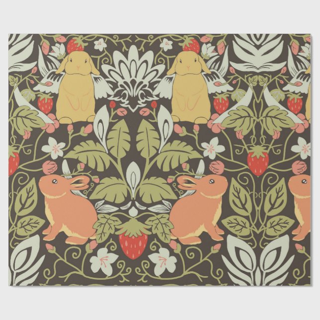 Papier Cadeau Strawberry thief Bunnies pattern (Plat)