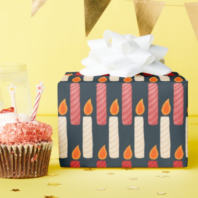 Papier Cadeau Striped Festive Candle Holiday Wrapping Paper (Fête d'anniversaire)