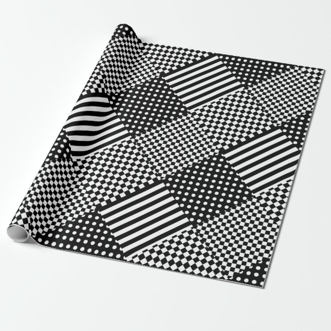 Papier Cadeau Stripes Check Harlequin Pois Conception mixte (Déroulé)