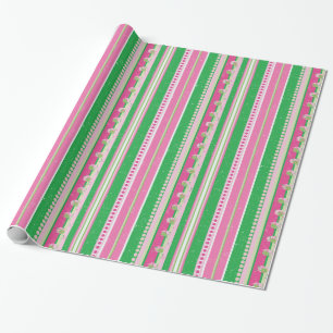 Papier Cadeau Stripes et planètes Abstraites, Rose rose et vert