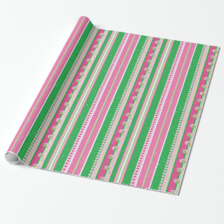 Papier Cadeau Stripes et planètes Abstraites, Rose rose et vert