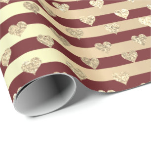 Papier Cadeau Stripes Line Coeur Champaigne Or Bourgogne Maroon