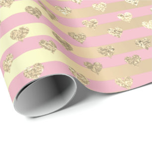 Papier Cadeau Stripes Lines Coeurs Champaigne Gold Pink Pastel