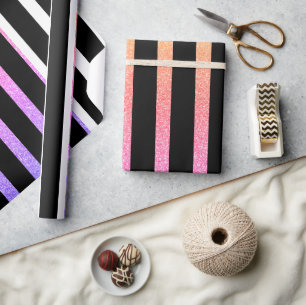 Papier Cadeau Stripes Motif noir blanc violet multicolore