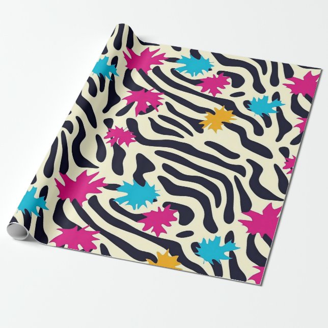 Papier Cadeau Stripes zébrées Abstraites avec pellicule de peint (Déroulé)