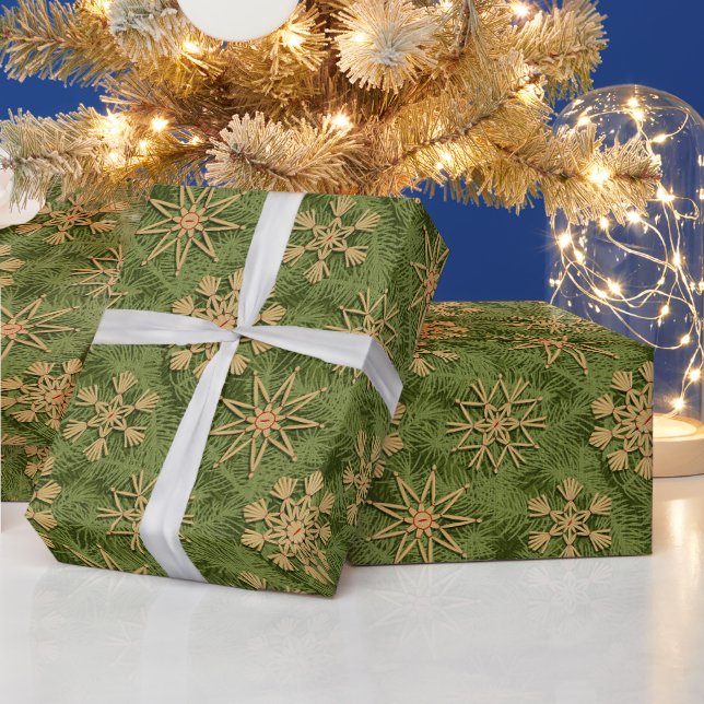 Papier Cadeau Strohsterne on Pine Tree (Vacances)