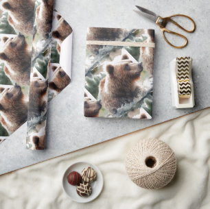 Papier Cadeau Style Aquarelle Grizzly Ours Faune Art animal