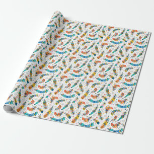 Papier Cadeau Style Boho, motif en plumes sans soudure.