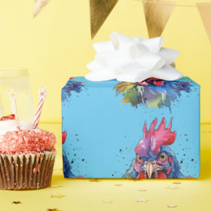 Papier Cadeau Style d'aquarelle de poulet du coq du pays