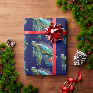 Papier Cadeau Style d'aquarelle sous-marine de tortue marine