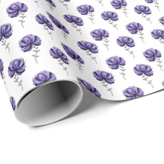 Papier Cadeau Style d'art de doodle de fleur violette abstraite (Coin rond)
