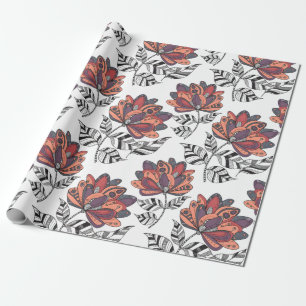 Papier Cadeau Style d'art de gribouillage abstrait floral violet