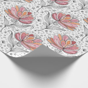 Papier Cadeau Style d'art de griffonnage abstrait floral rose pê