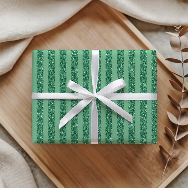 Papier Cadeau Style de bandes verticales en jade vert classique  (Créateur téléchargé)