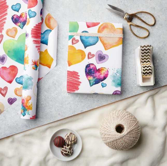 Papier Cadeau Style de coeur aquarelle (Artisanat)