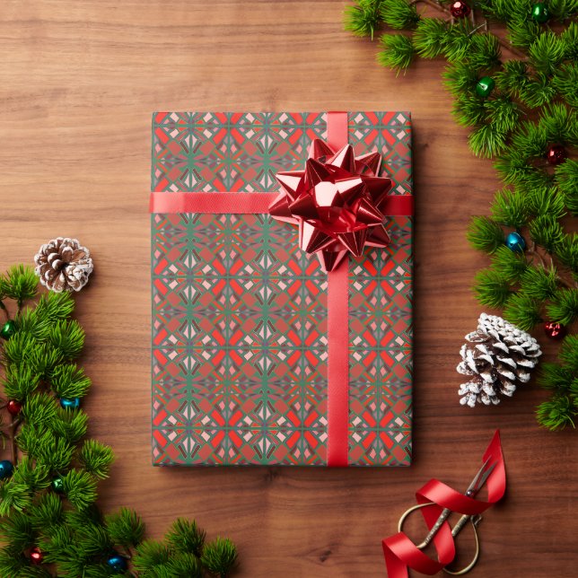 Papier Cadeau Style de mosaïque Noël rouge et vert  (Cadeau de vacances)